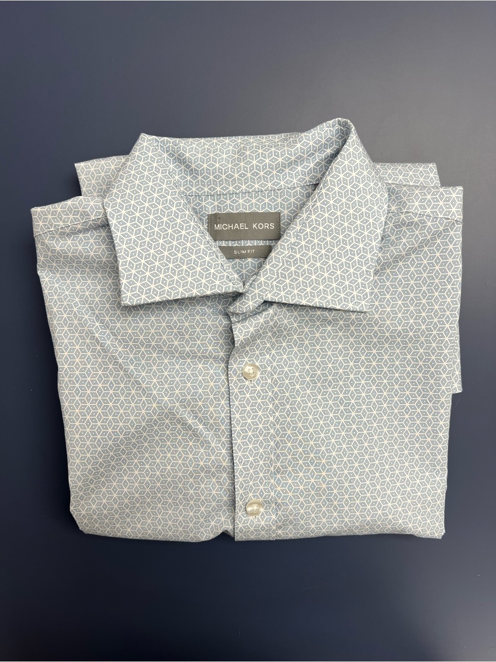 Michael Kors Light Blue Geometric Print Dress Shirt